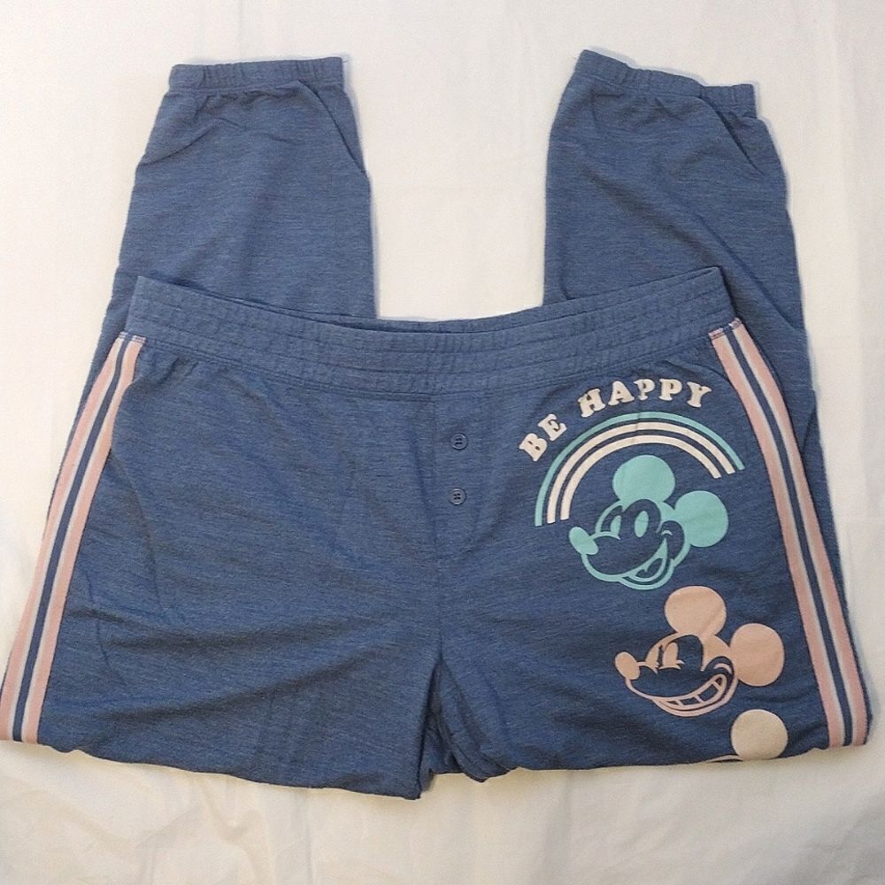 Disney Mickey Mouse Blue Pink Printed Jogger Pajama Lounge Pants‎ Large - Picture 2 of 14